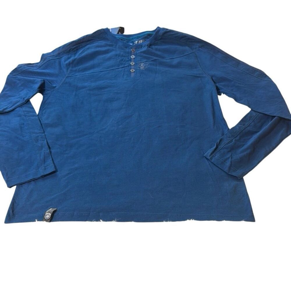 Point zero fitted long sleeve Raglan blue Henley shirt L